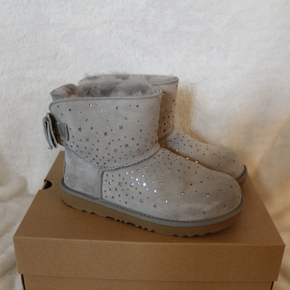 UGG STARGIRL‎ MINI BOW II SPARKLE BOOTS NEW! GRAY - Picture 1 of 7